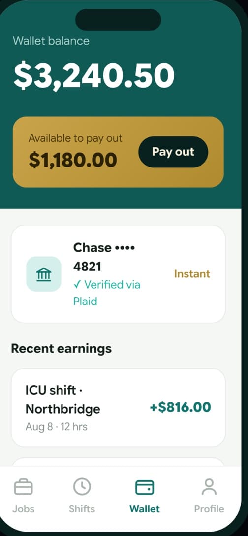 Wallet with instant payout