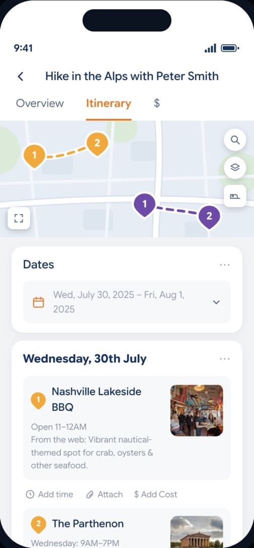 Slipstr day-by-day itinerary builder with mapped stops