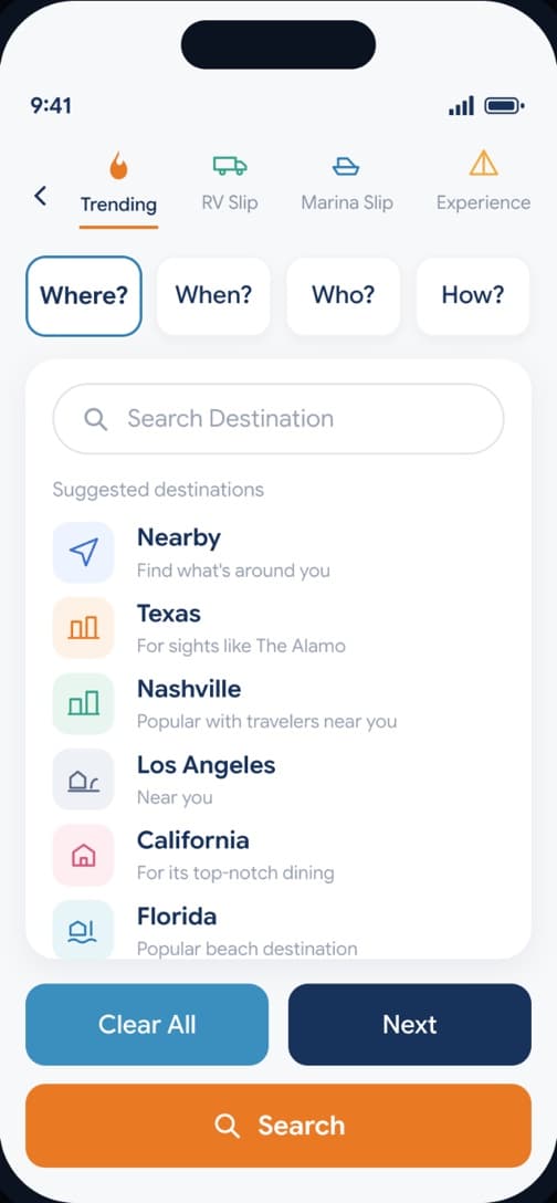 Slipstr destination step with suggested regions